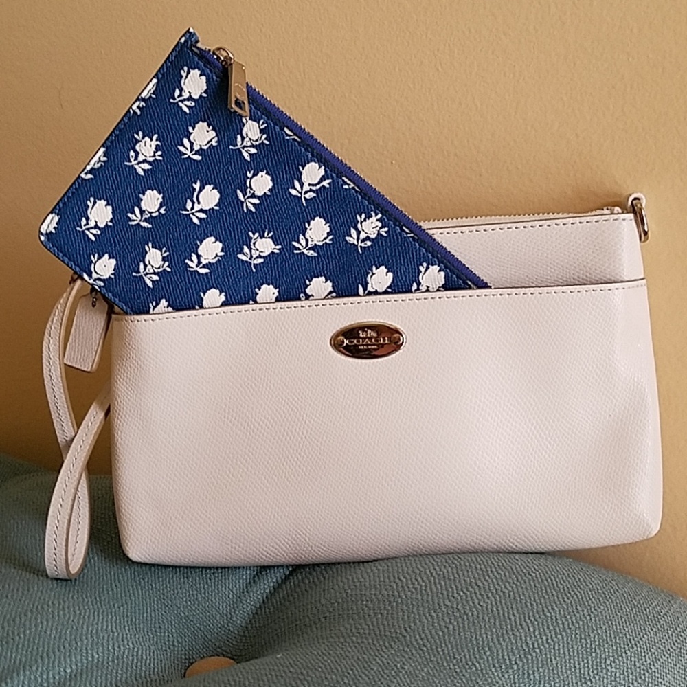 Coach Pop Up Wristlet with Blue Floral Pouch